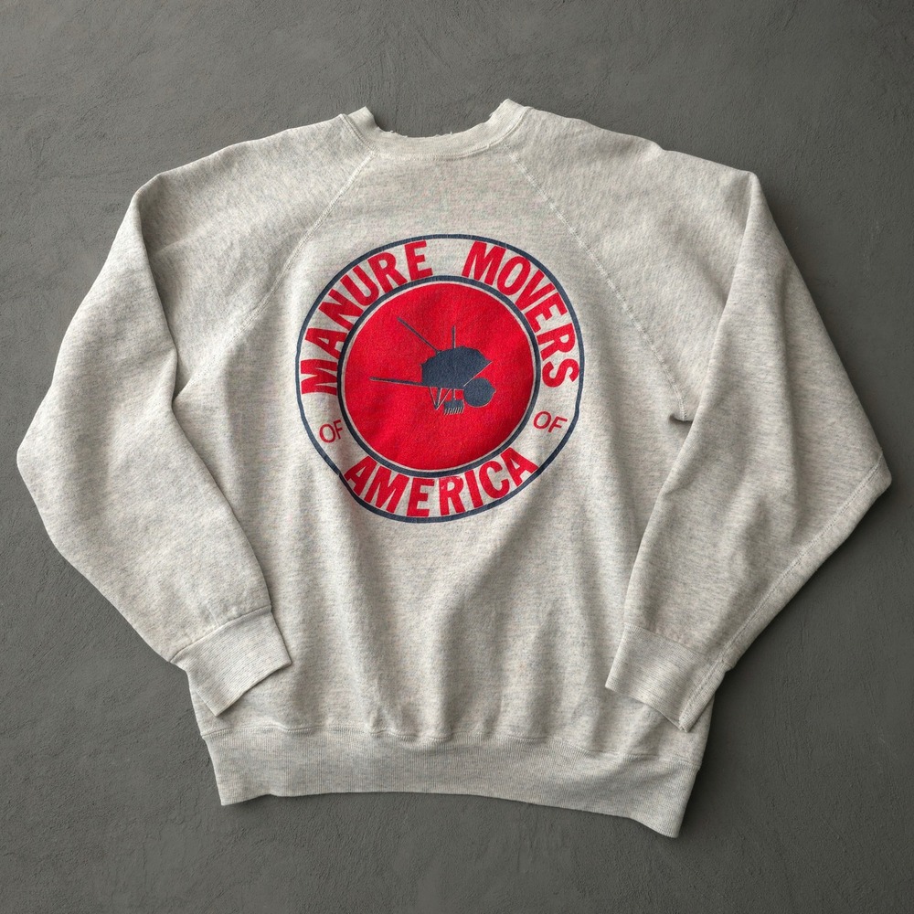 Vintage 80s Tultex Grey Sweatshirt Large Manure Movers of America USA Made